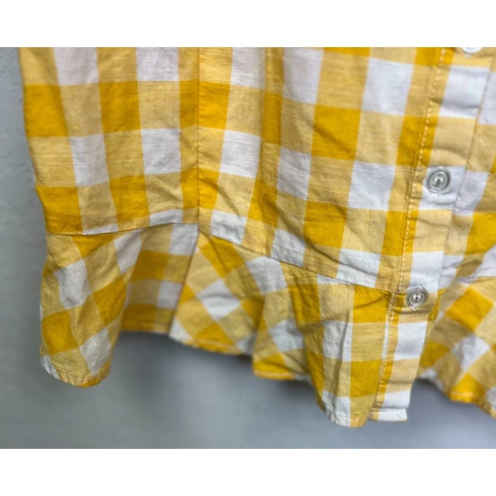 Jessica Simpson 1X Women's Yellow Checkered Short sleeve Buttoned‎ Up Top Ruffle